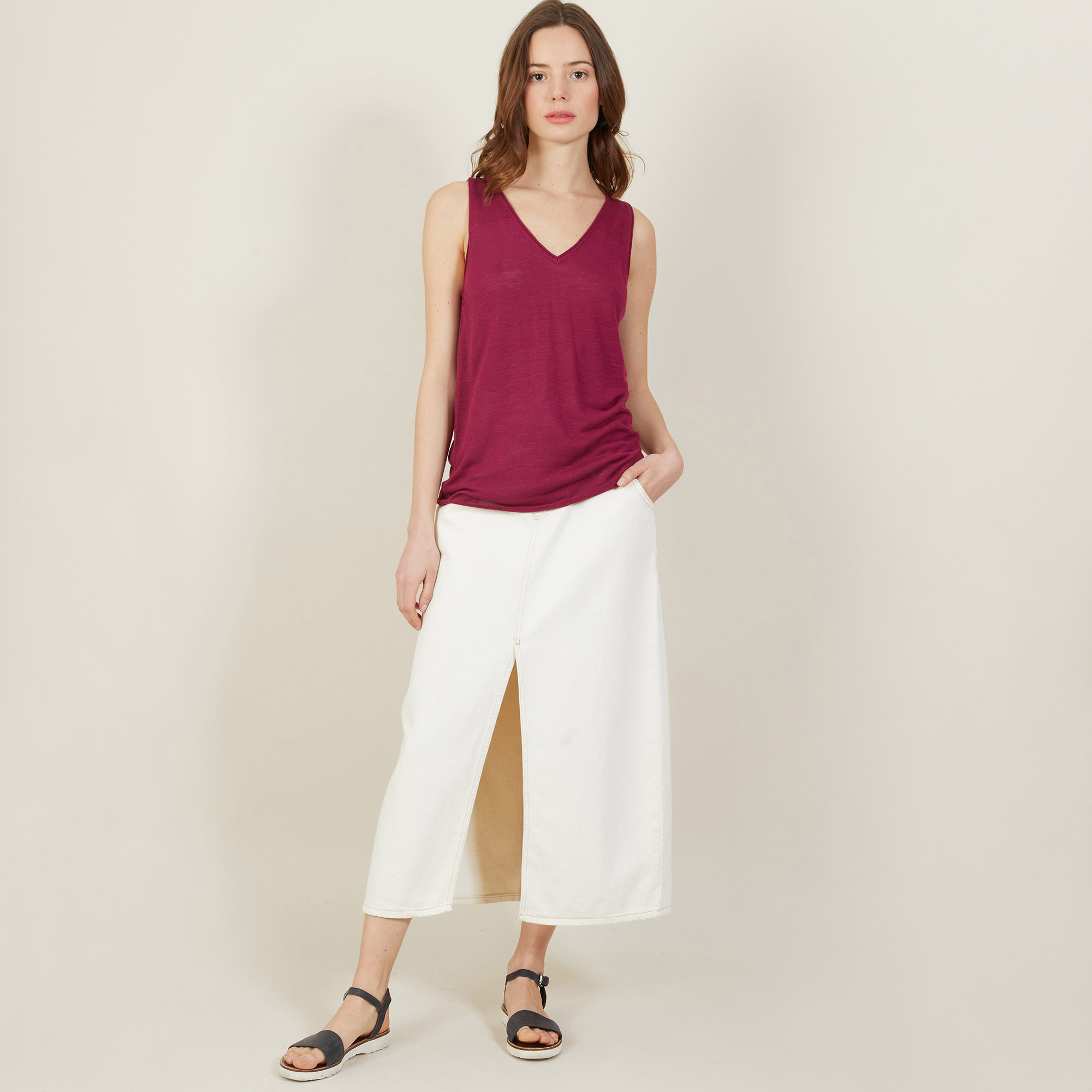 V-neck slub linen tank top - Boréal