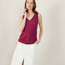 V-neck slub linen tank top - Boréal