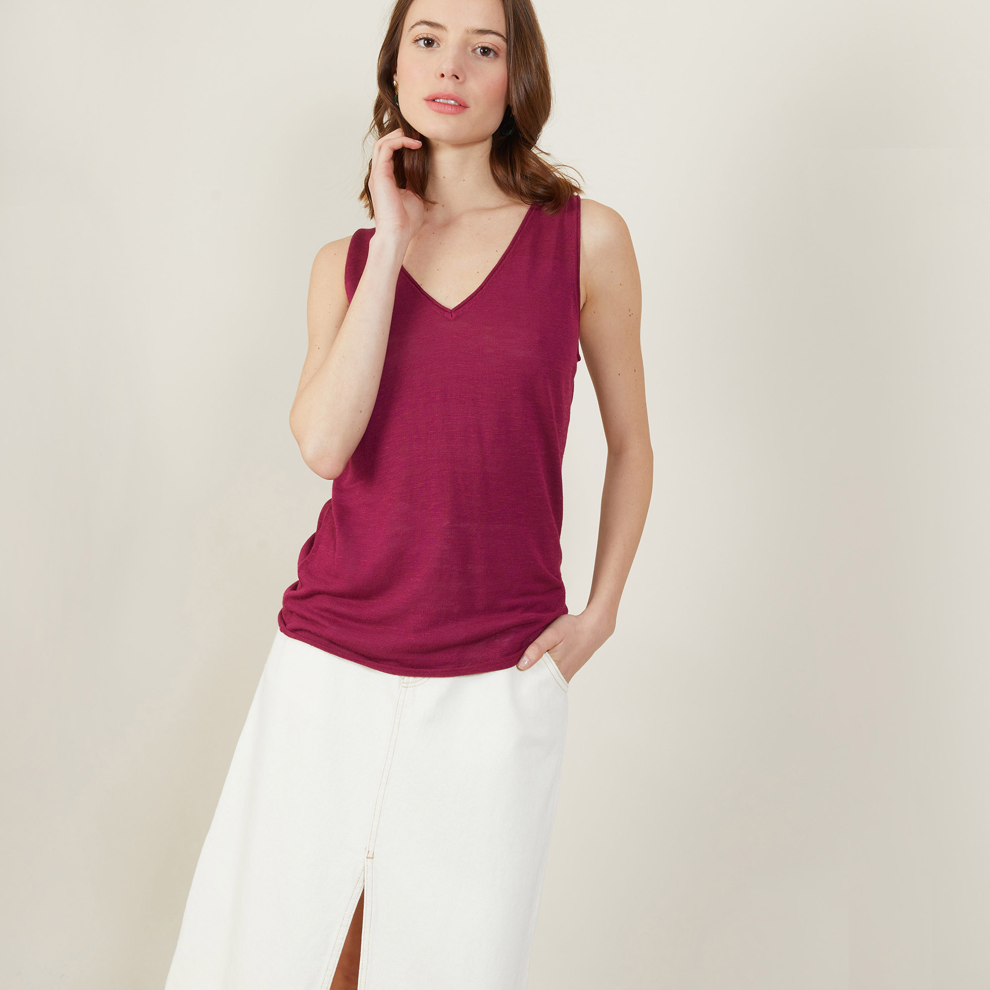 V-neck slub linen tank top - Boréal