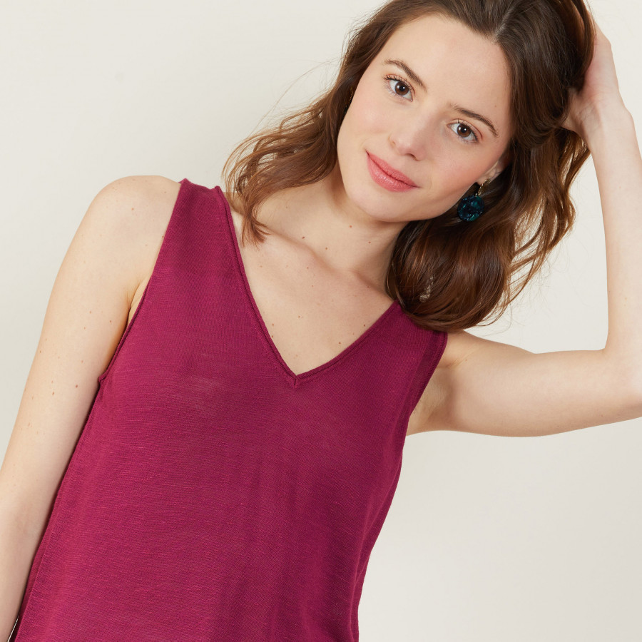V-neck slub linen tank top - Boréal
