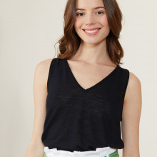 V-neck slub linen tank top - Boréal