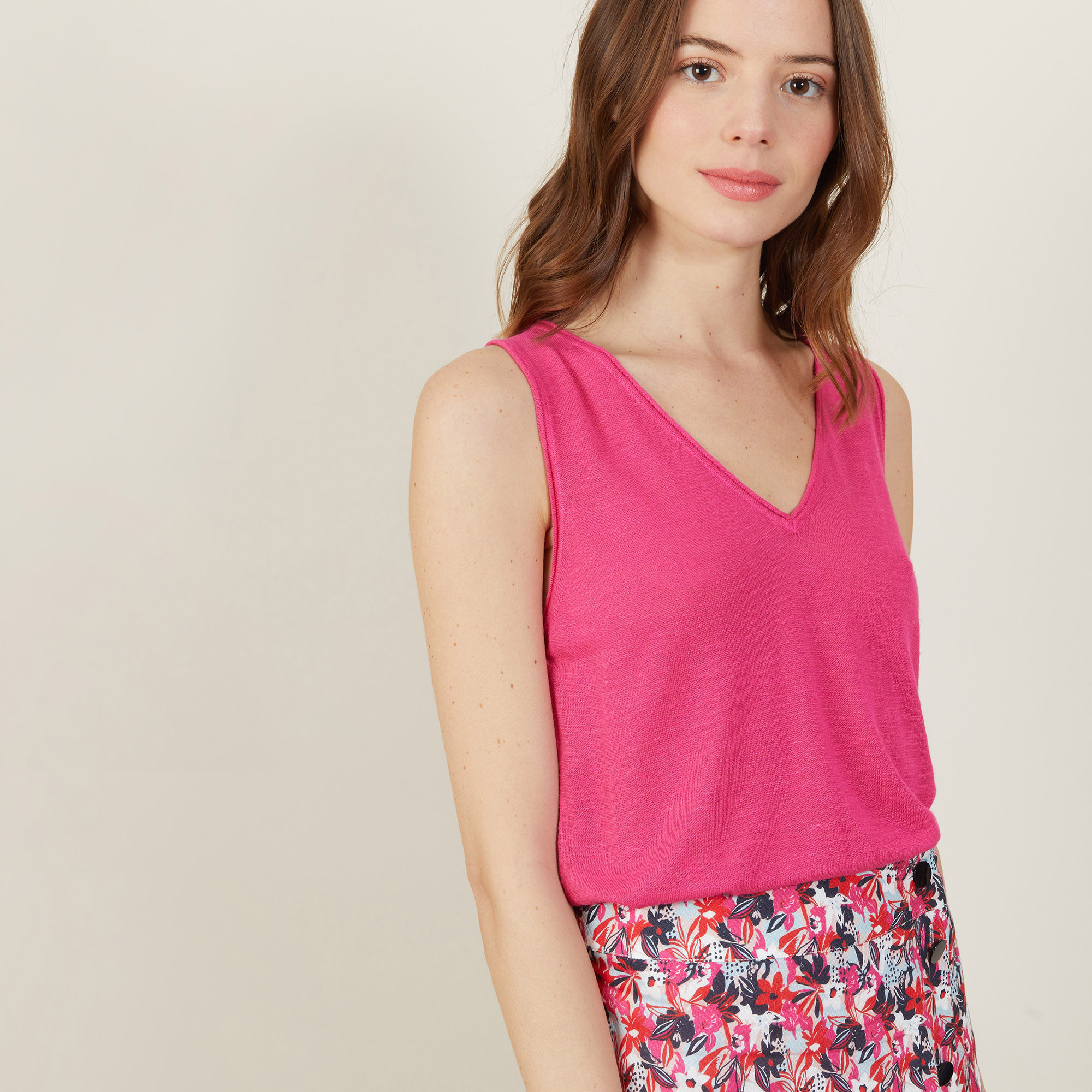 V-neck slub linen tank top - Boréal