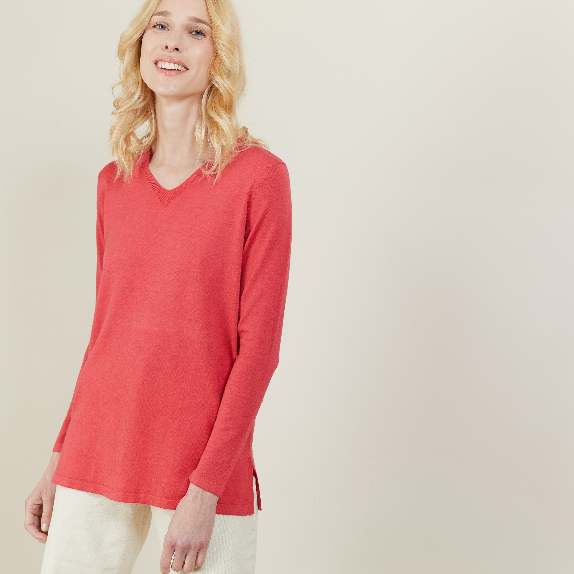 Pull col V Cité 6184 Garance - 26 Rose foncé