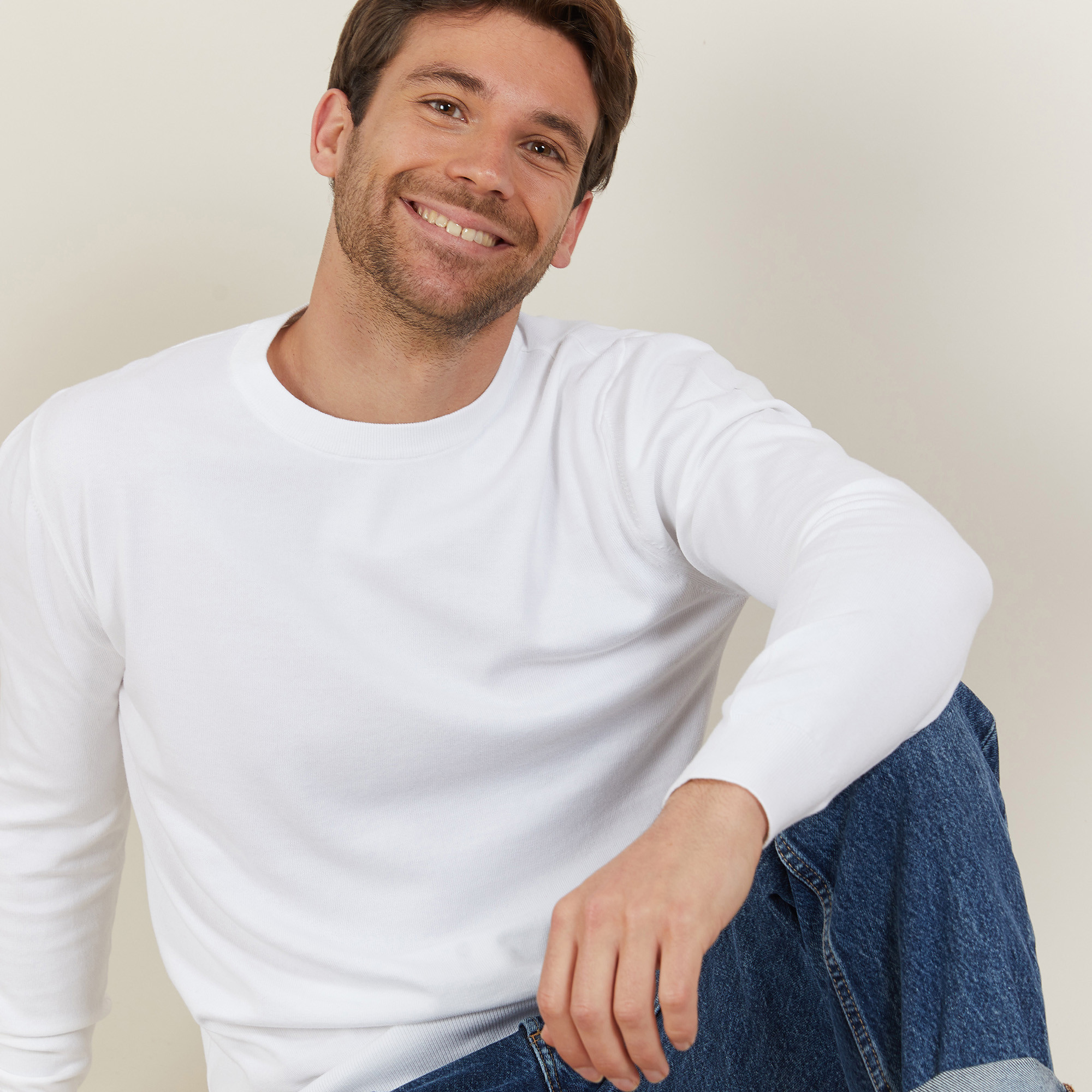 Pull col rond en coton - Balboa 6851 maquis - 83 Kaki