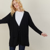 Long gilet en laine avec poches - Anne-Sophie 6111 ombre chine - 01 Noir