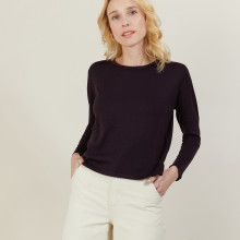 Pull court en laine mérinos - Les Halles 6182 bordeaux - 18 Violet foncé