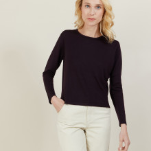 Pull court en laine mérinos - Les Halles 6182 bordeaux - 18 Violet foncé
