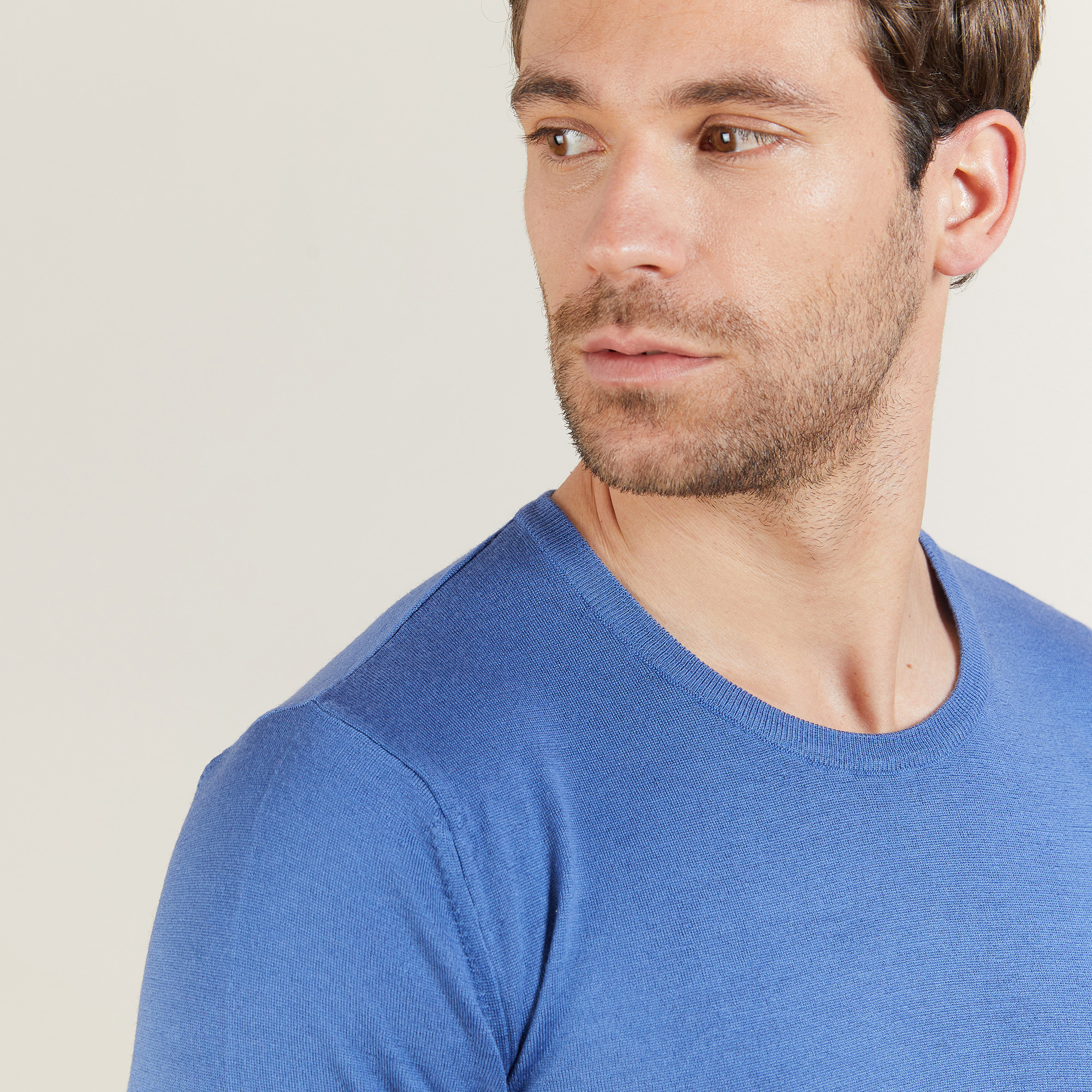 Pull ras du cou en laine mérinos - Bertille 6042 flot - 06 Bleu moyen