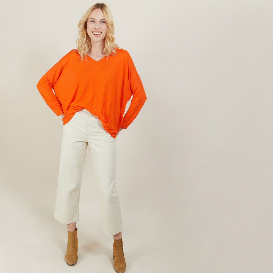 Camiseta folgada de linho com estampa slub - Balou