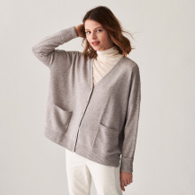 Cardigan col V boutonné à poches en cachemire - Achille 7412 gris clair - 11 Gris clair