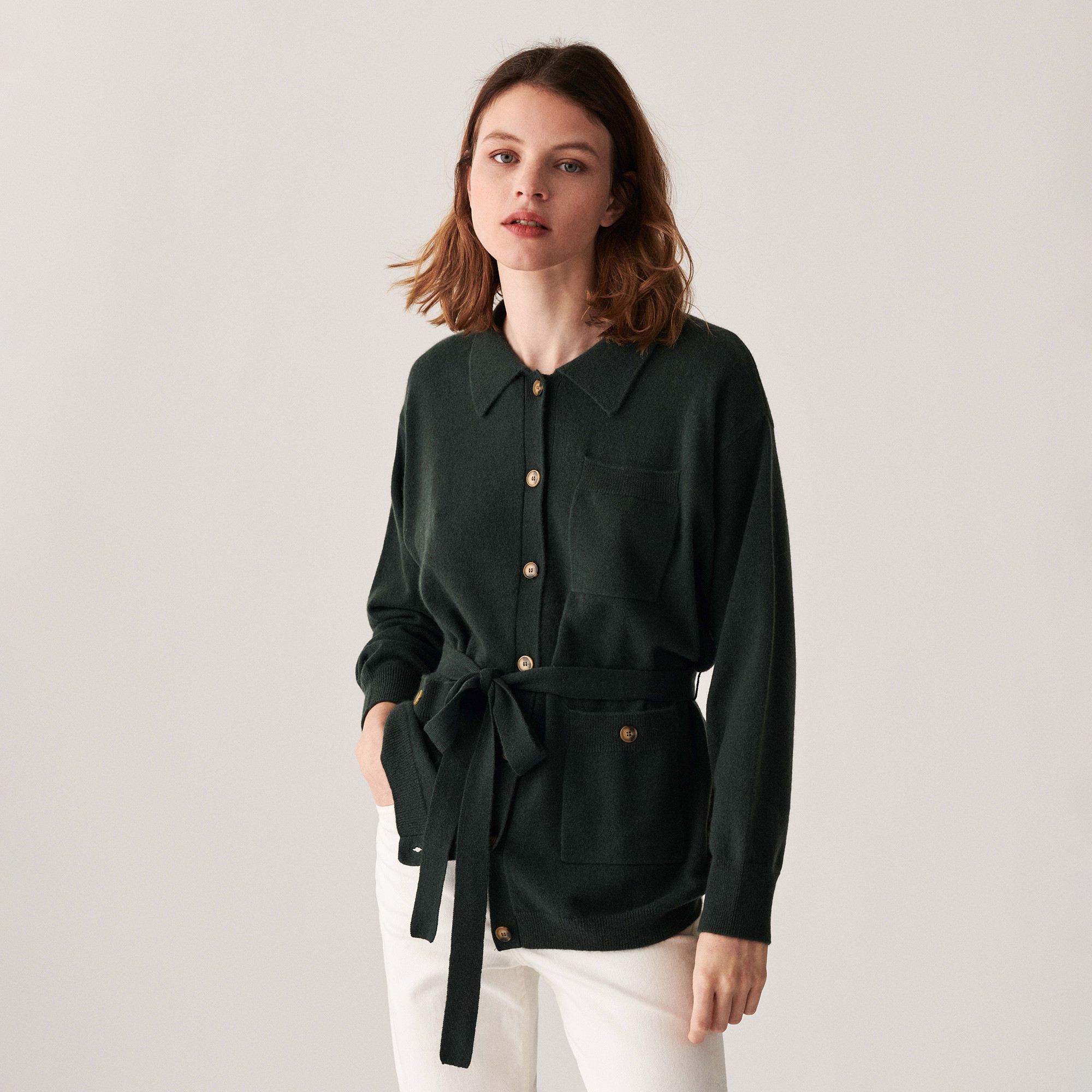 Buttoned cashmere jacket with polo collar - Clemence