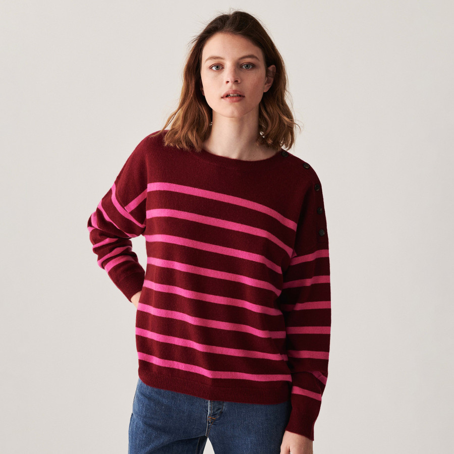 Suéter de cashmere bicolor com gola redonda e botões - Dalton