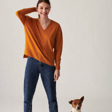 Merino wool V-neck sweater with slits in merino wool - Aurora