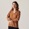 Merino wool V-neck sweater with slits in merino wool - Aurora
