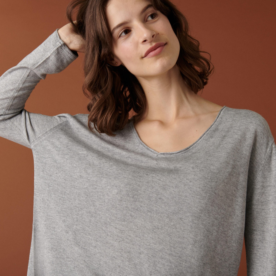 Long-sleeved bamboo cashmere t-shirt with slits - Aeline