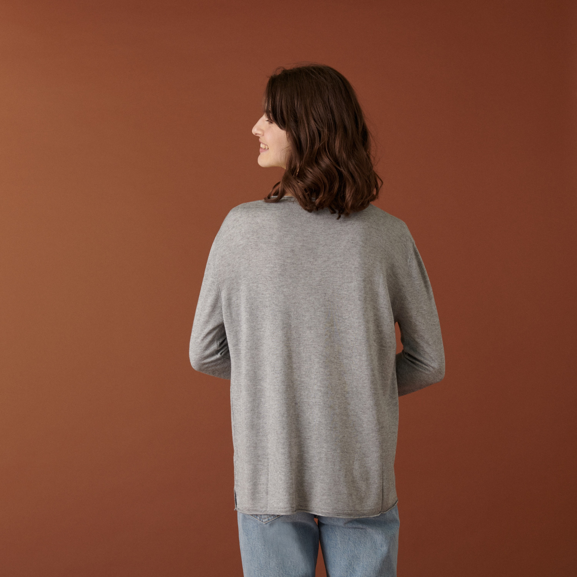 T-shirt manches longues en bambou cachemire à fentes - Aelys 7411 volute - 09 Gris moyen