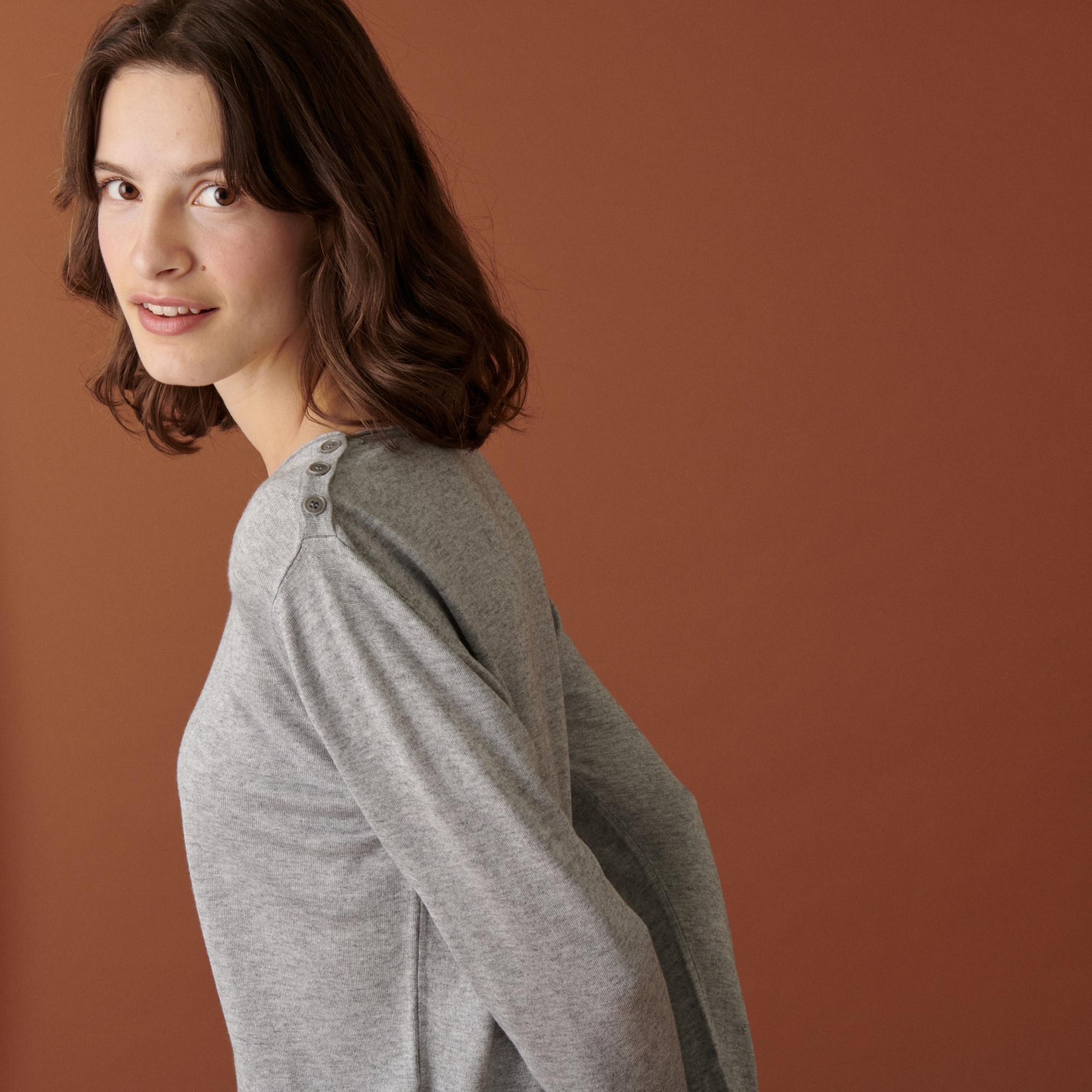 Bamboo cashmere button-down t-shirt round neck fine knit - Aelia