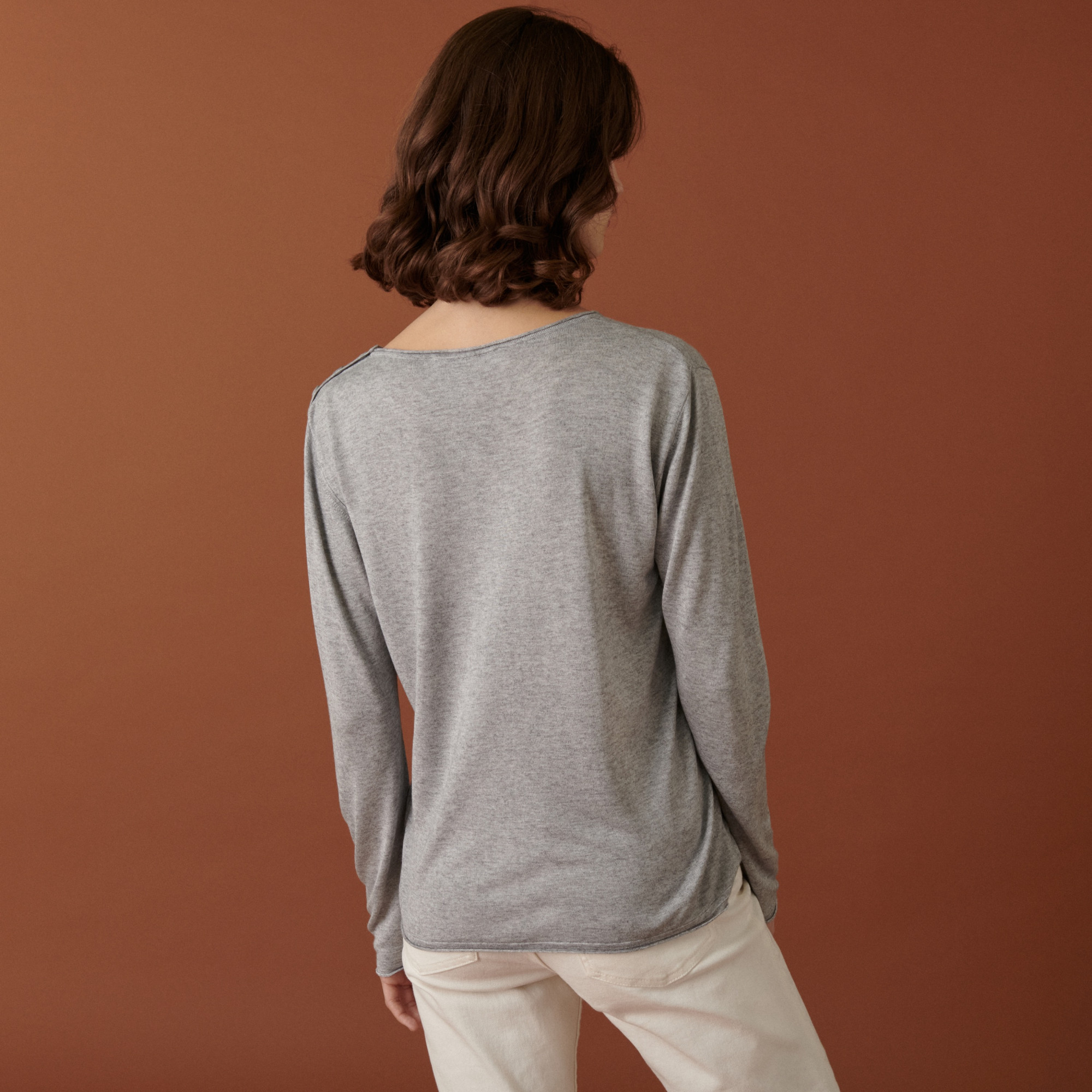 Bamboo cashmere button-down t-shirt round neck fine knit - Aelia