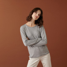 Bamboo cashmere button-down t-shirt round neck fine knit - Aelia