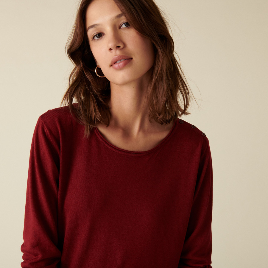 Bamboo cashmere button-down t-shirt round neck fine knit - Aelia