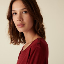 Bamboo cashmere button-down t-shirt round neck fine knit - Aelia