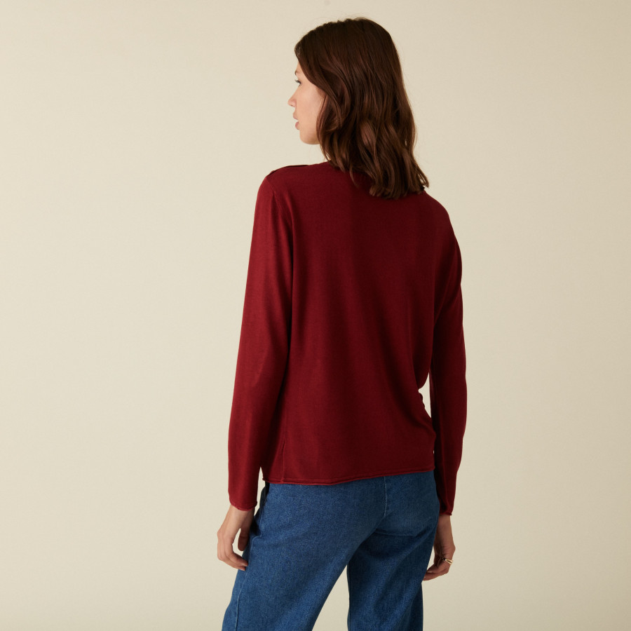 Bamboo cashmere button-down t-shirt round neck fine knit - Aelia