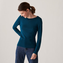 Bamboo cashmere button-down t-shirt round neck fine knit - Aelia