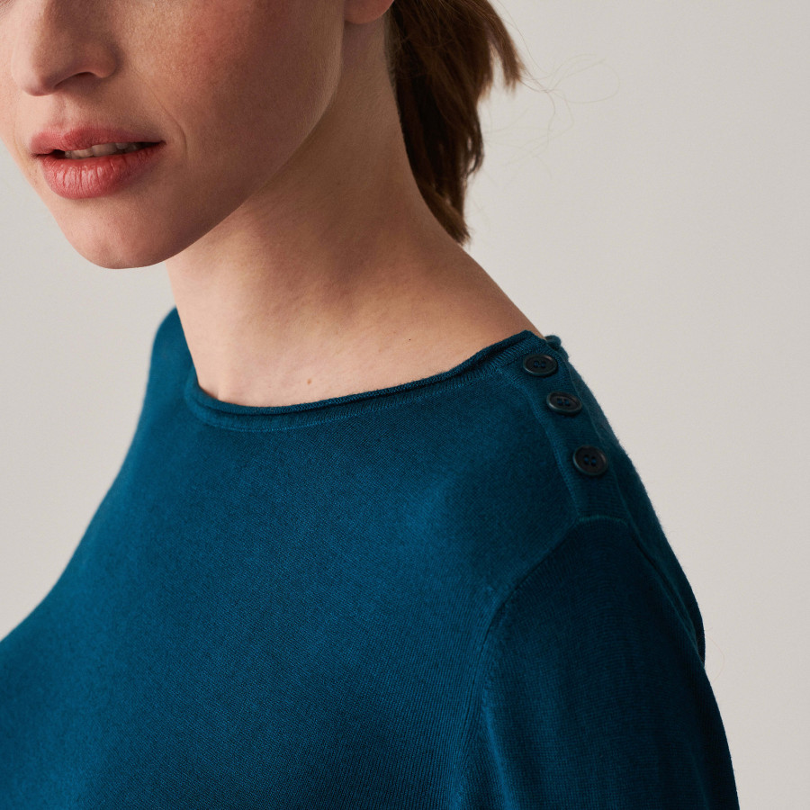 Bamboo cashmere button-down t-shirt round neck fine knit - Aelia