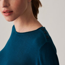 Bamboo cashmere button-down t-shirt round neck fine knit - Aelia