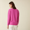 Pull col V en laine mérinos finitions bord côtes - Arya  7483 fushia - 91 Fuchsia