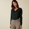 Pull col V en laine mérinos finitions bord côtes - Arya  7451 bronze - 83 Kaki