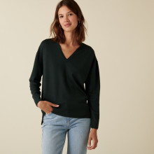 Pull col V à fentes en laine mérinos - Aurora 7451 bronze - 83 Kaki