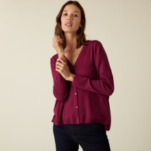 Cardigan boutonné à poches en laine mérinos - Ava 7482 griotte - 17 Violet