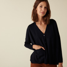 Buttoned cardigan with pockets in merino wool - Ava