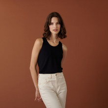 Débardeur col rond à point jersey en laine mérinos - Antenia 7440 marine - 05 Bleu marine