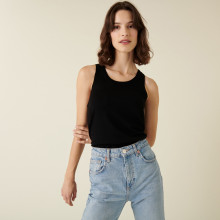 Débardeur col rond à point jersey en laine mérinos - Antenia 7410 noir - 01 Noir