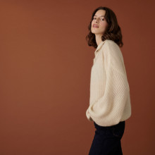 Pull oversize boutonné en mohair - Clea 7403 ecru - 82 Ecru