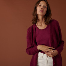Cardigan boutonné col V en mohair - Anais 7482 griotte - 51 Bordeaux