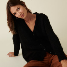 V-neck buttoned cardigan in mohair - Anais
