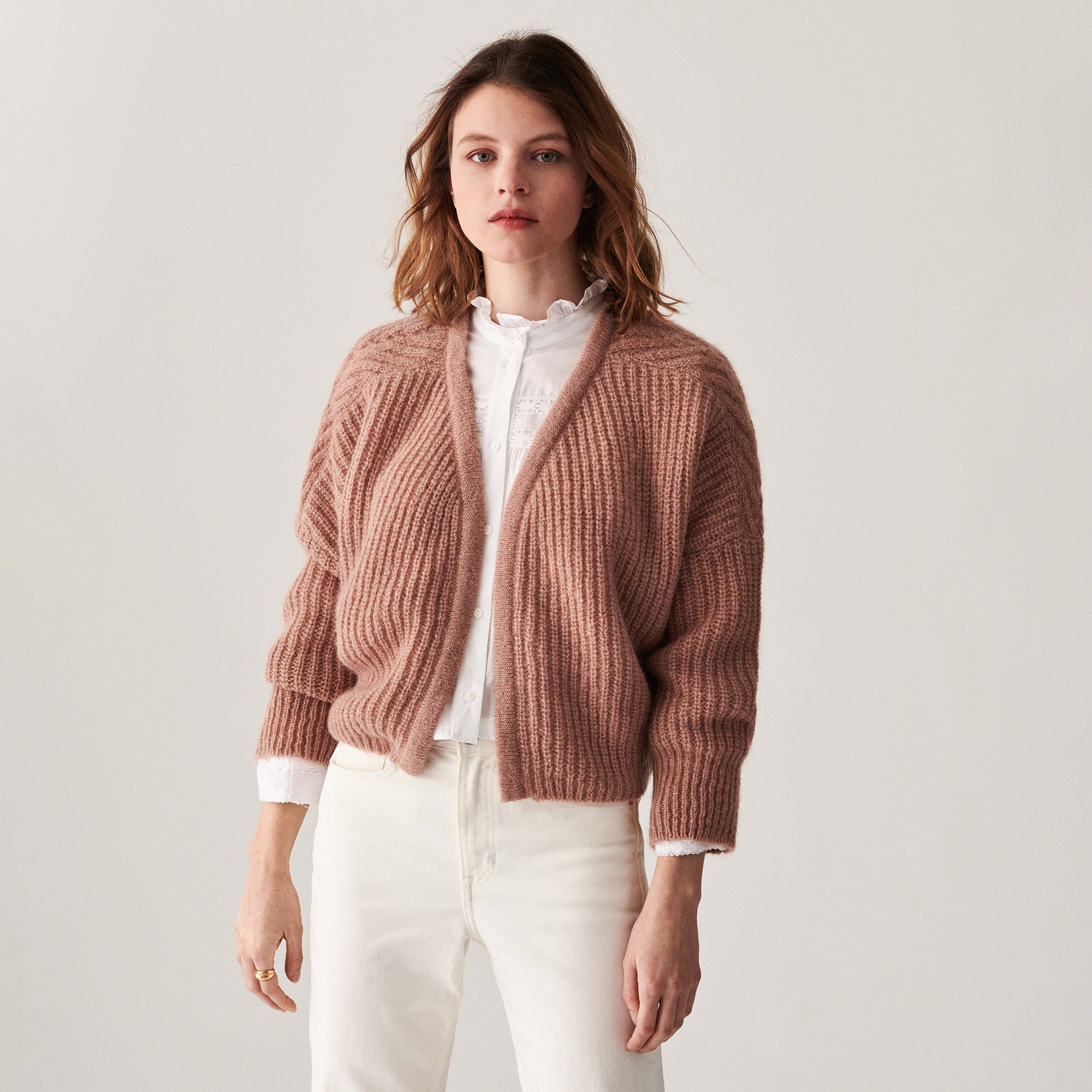 Mohair beaded ribbed cardigan - Camille