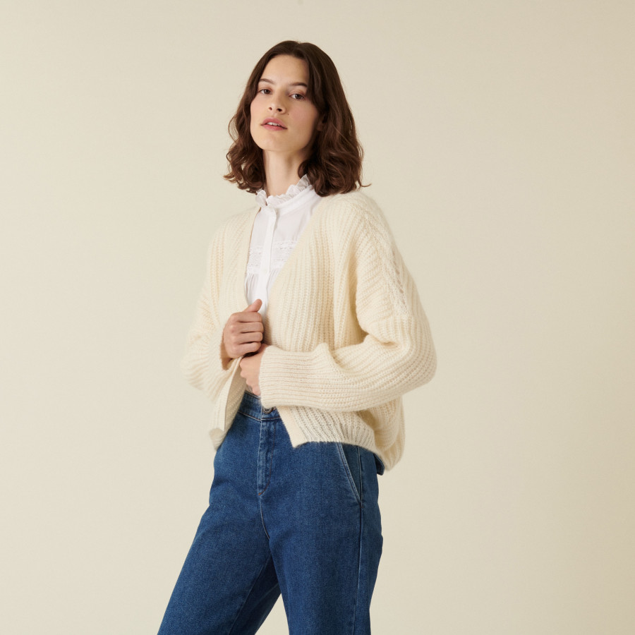 Cardigan canelado com contas de mohair - Camille