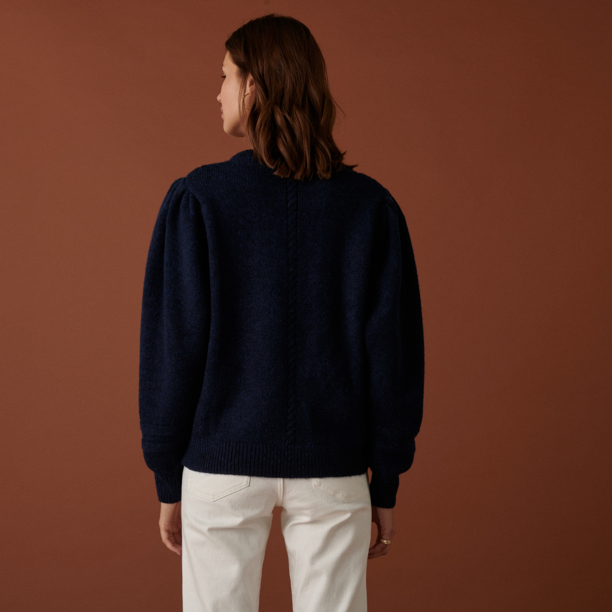 Pull manches raglan en laine cocon et maille torsadée - Carlotta 7440 marine - 05 Bleu marine