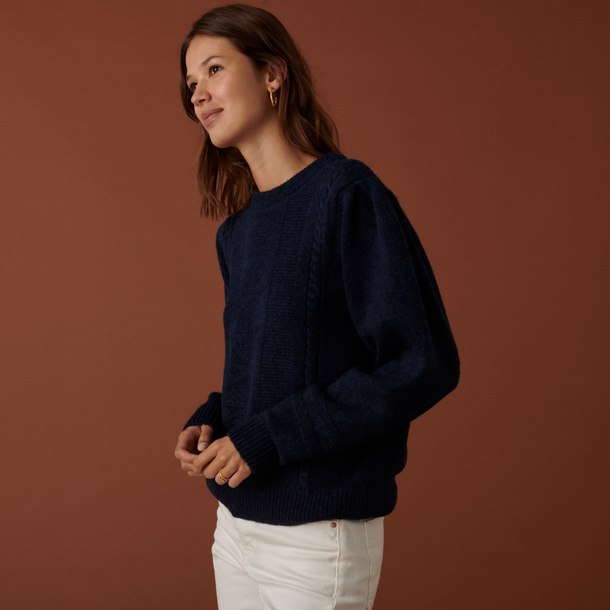 Raglan sleeve sweater in cocoon wool and cable knit - Carlotta