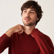 Pull col V en cachemire - Evann 7481 cerise - 51 Bordeaux