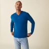 Pull col V en cachemire - Evann 7443 paon - 06 Bleu moyen