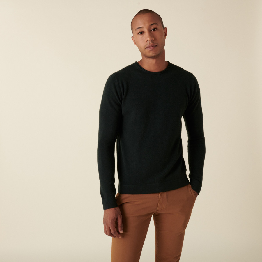 Round-neck cashmere sweater with rolled finishes - Ernest