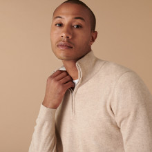 Pull col camionneur en cachemire - Emile 7566 sable/ecru - 13 Beige moyen