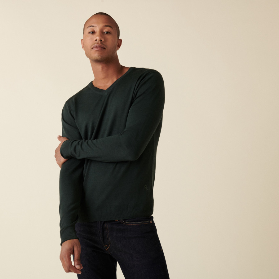 V-neck jumper in merino wool - Elmo