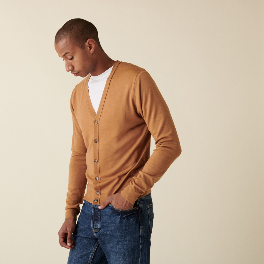 Buttoned cardigan with logo in merino wool - Etienne