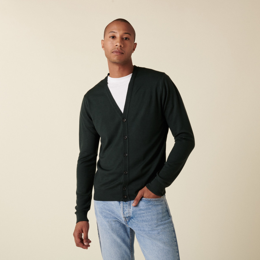 Buttoned cardigan with logo in merino wool - Etienne